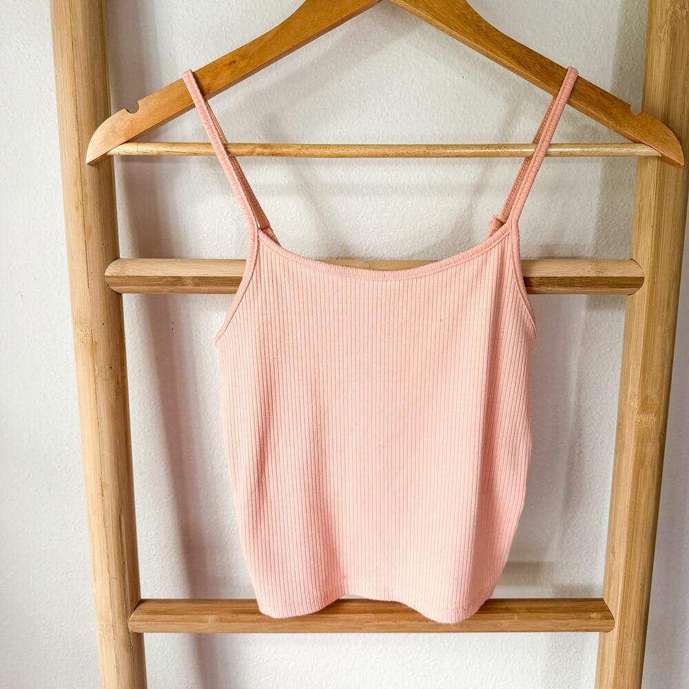 American Eagle Ribbed Cropped Cami Tank Top Pink Stretch XS